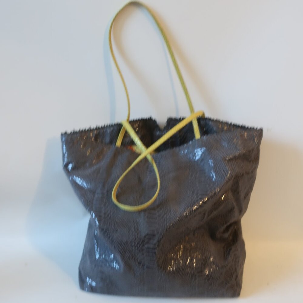 Womens Carlos Falchi Gray Yellow Python Print Fat… - image 6